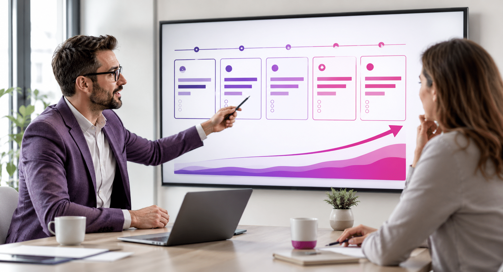 Consultor presentando un plan de acción SEO priorizado tras una auditoría