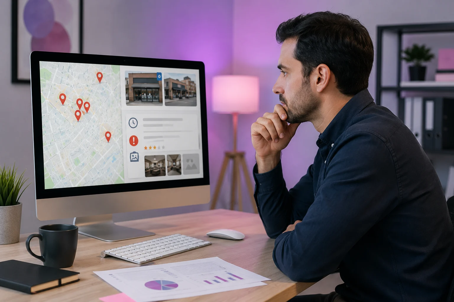 Consultor revisando errores comunes en una ficha de Google Business