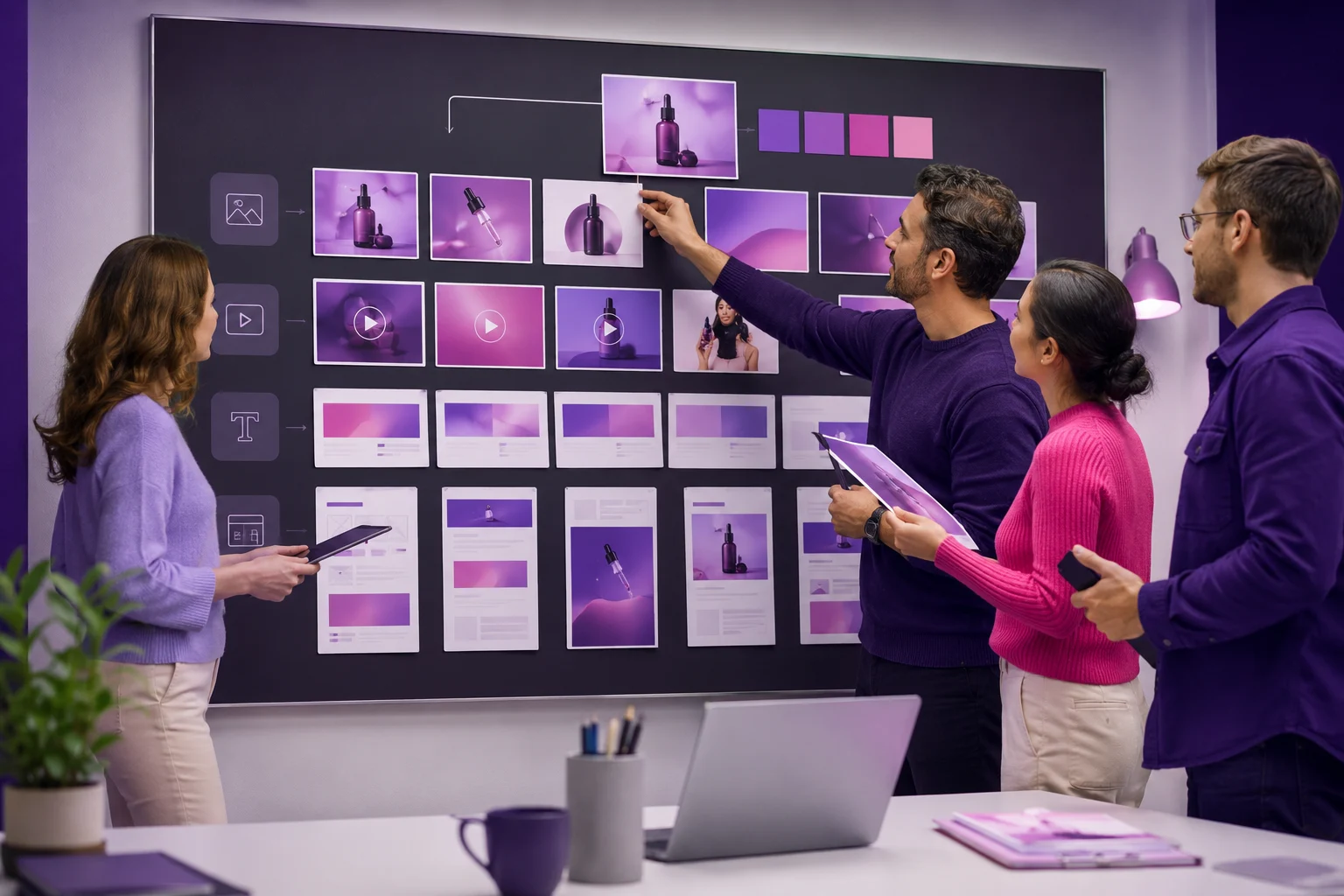 Activos creativos de una campaña Performance Max organizados por tema y objetivo