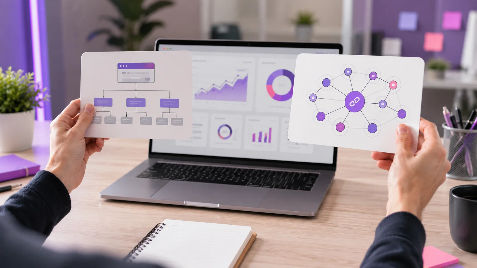 Estratega SEO comparando si una web necesita linkbuilding o mejorar primero su base SEO