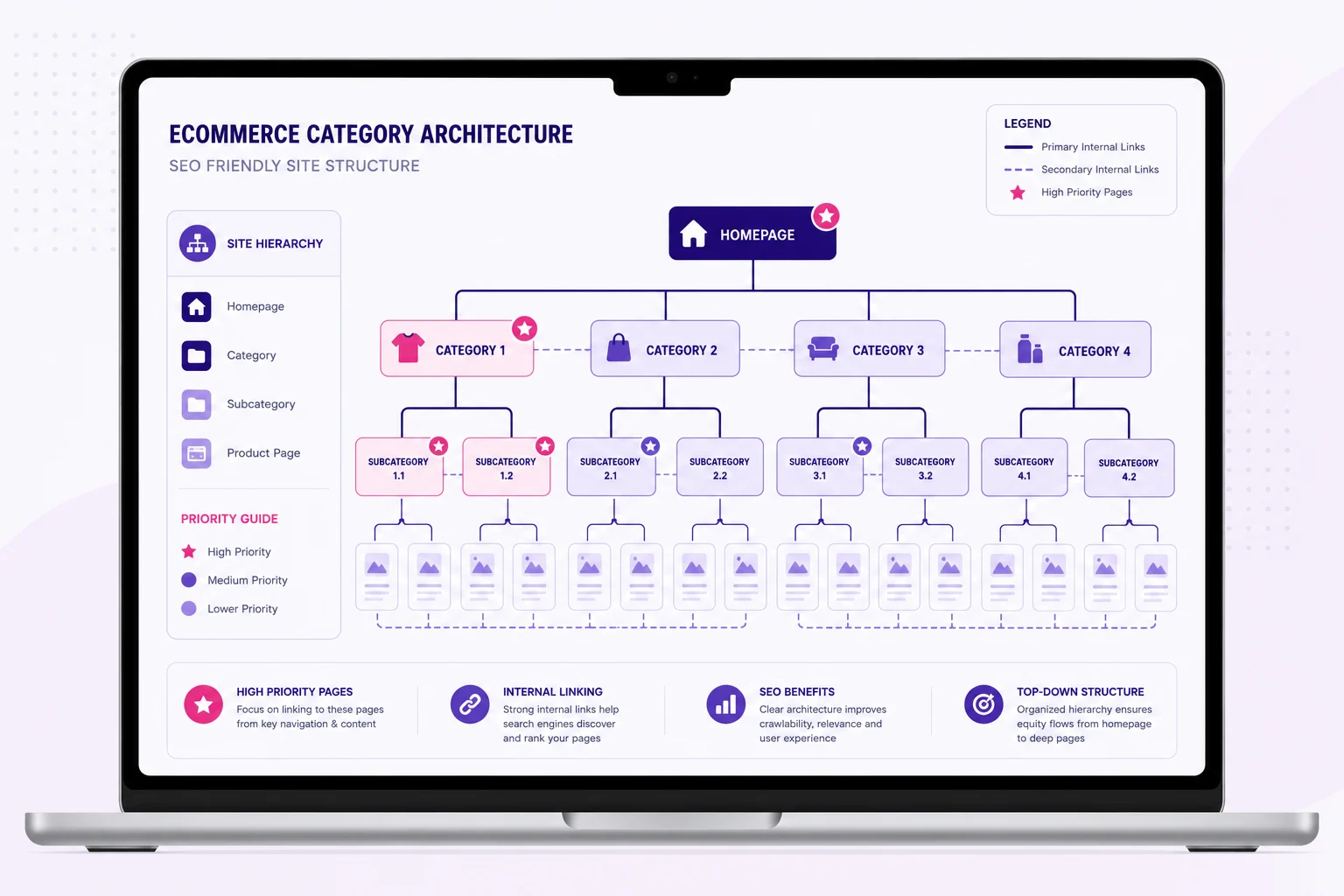 Arquitectura de categorías SEO para una tienda online con enlaces internos hacia productos