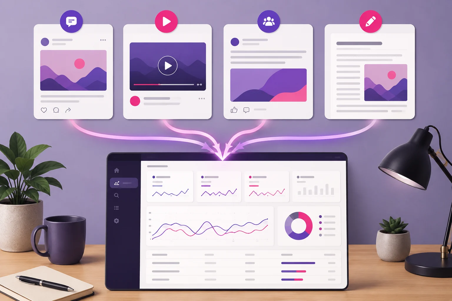 Diagrama de propiedades de plataforma en Search Console para perfiles sociales y canales de vídeo